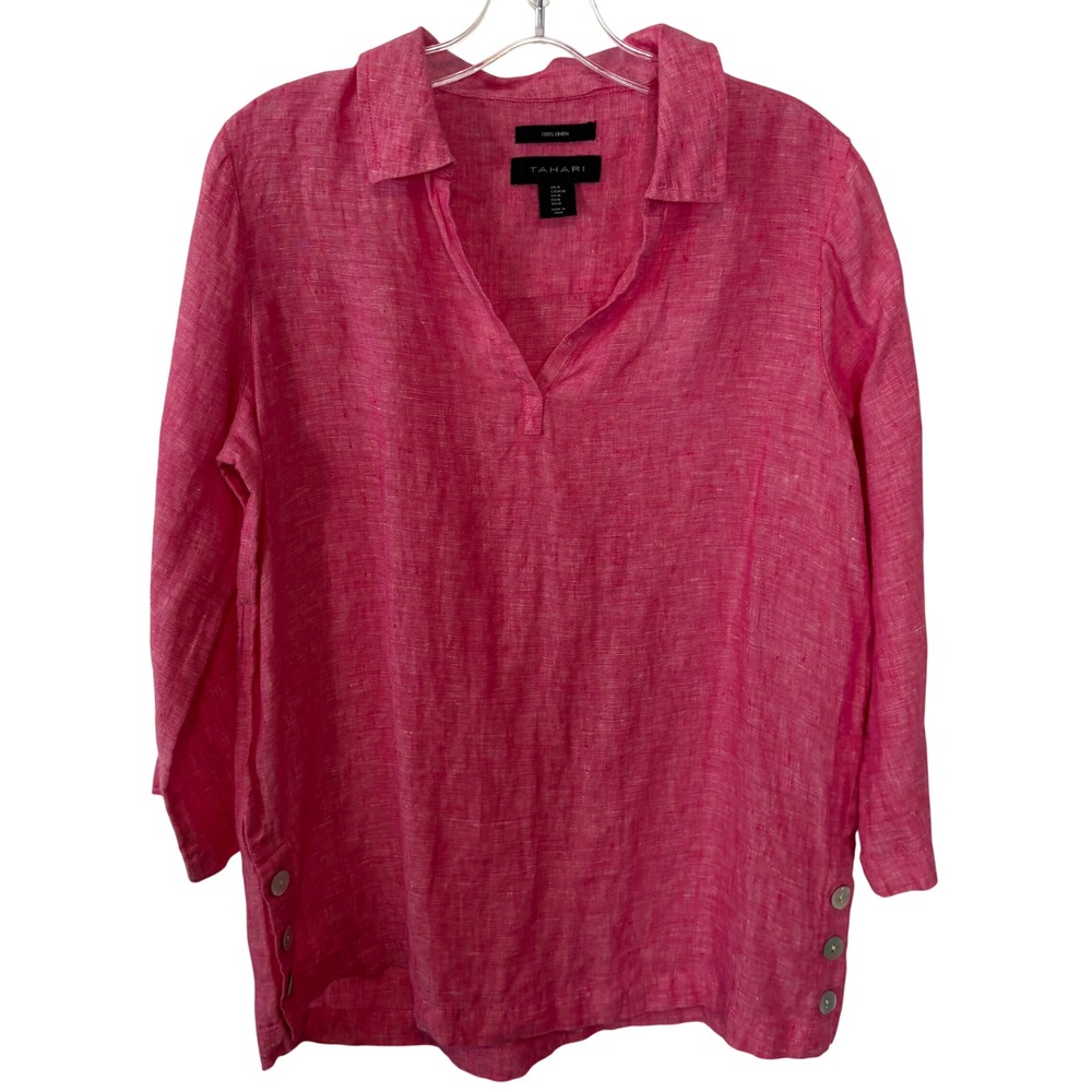 Tahari Women's Pink Linen Popover Top in Size M‎
